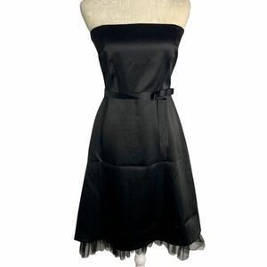 Vintage 90s Laundry Strapless Dress 4 Black Satin